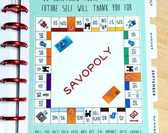 DASHBOARD Savopoly Money Savings 4 use w Classic/MiniHappy Planner/TUL/Erin Condren (LP/A5Coil/A5Ring)/A5 Filofax~