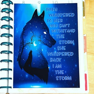 DASHBOARD Wolf "I am the Storm" Quote for use with BIG Happy Planner (double sided)