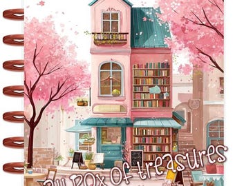 Front n Back Cover Set Cherry Blossom Street Scene 4 use w Classic/MiniHappy Planner/TUL/Erin Condren (LP/A5Coil/A5Ring)/A5 Filofax~