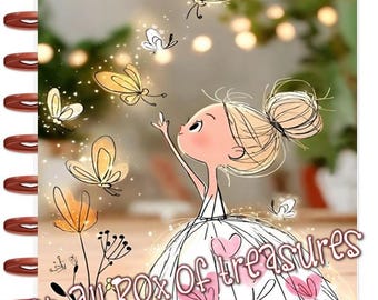 Front n Back Cover Set Girl Sparkle Doodle Butterfly 4 use w Classic/MiniHappy Planner/TUL/Erin Condren (LP/A5Coil/A5Ring)/A5 Filofax~