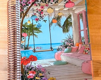 Front n Back Cover Set Patio by the Sea 4 use w Classic/MiniHappy Planner/TUL/Erin Condren (LP/A5Coil/A5Ring)/A5 Filofax~