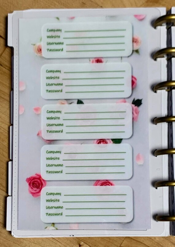 DASHBOARD Password Organizer for Use With MINI Happy Planner 