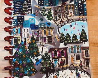 Front & Back Cover Set *Xmas Village Scene* 4 use w Classic/MiniHappy Planner/TUL/Erin Condren (LP/A5Coil/A5Ring)/A5 Filofax~