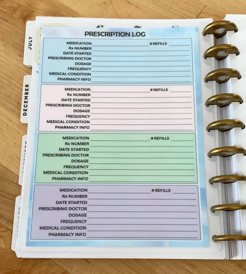 DASHBOARD Prescription Medication Rx Log for Use With Etsy