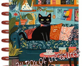 Front and Back Cover Set Just Cat Lounge 4 use w Classic/MiniHappy Planner/TUL/Erin Condren (LP/A5Coil/A5Ring)/A5 Filofax~