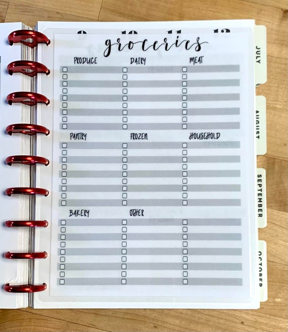 DASHBOARD Grocery List Meal Planning for Use With Classic - Etsy