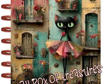 Front n Back Cover Set Whimsical Ballet Cat 4 use w Classic/MiniHappy Planner/TUL/Erin Condren (LP/A5Coil/A5Ring)/A5 Filofax~