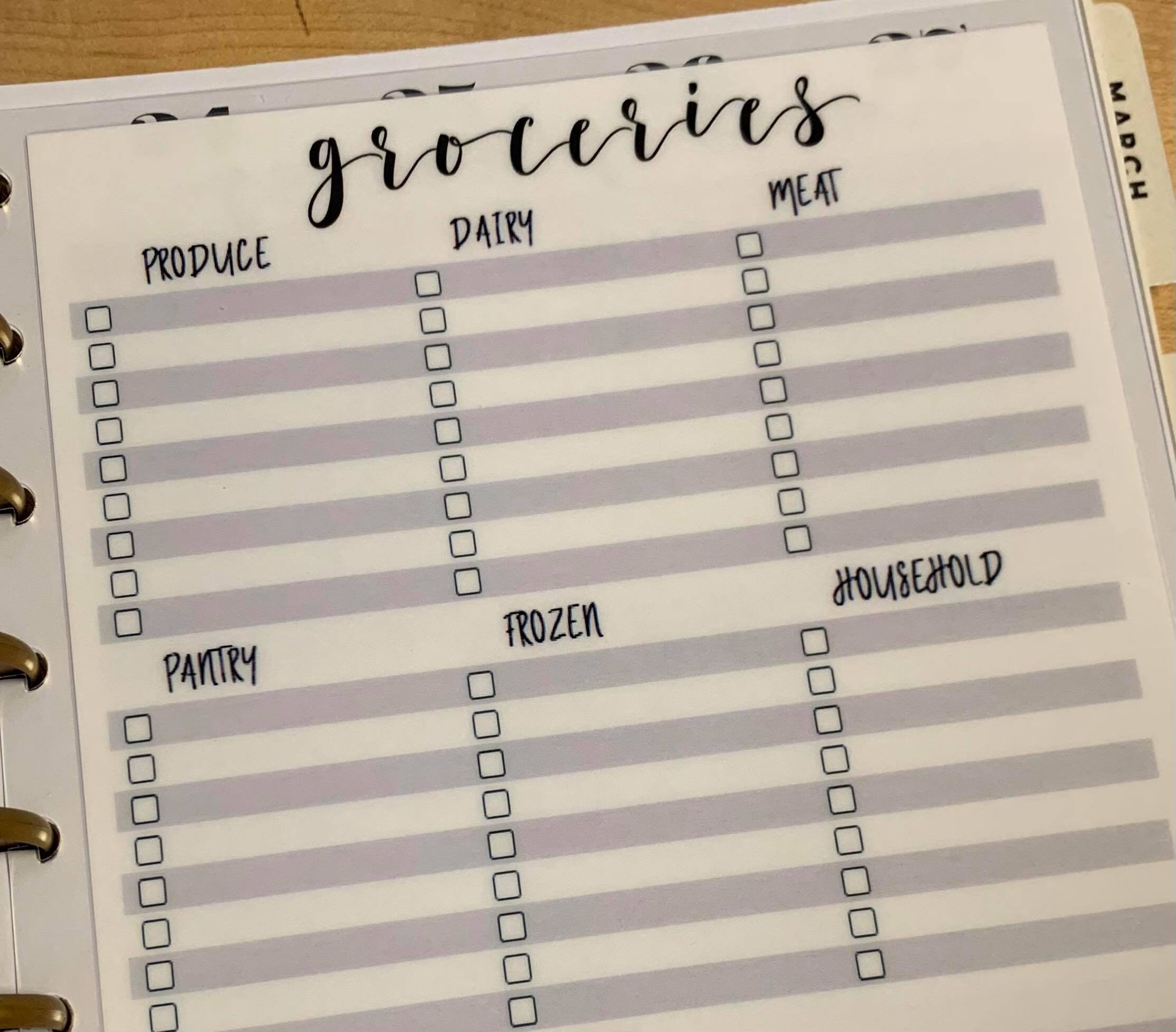 DASHBOARD Grocery List Meal Planning for Use With Classic | Etsy