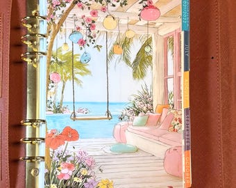 Front n Back Cover Set Patio by the Sea 4 use w Classic/MiniHappy Planner/TUL/Erin Condren (LP/A5Coil/A5Ring)/A5 Filofax~