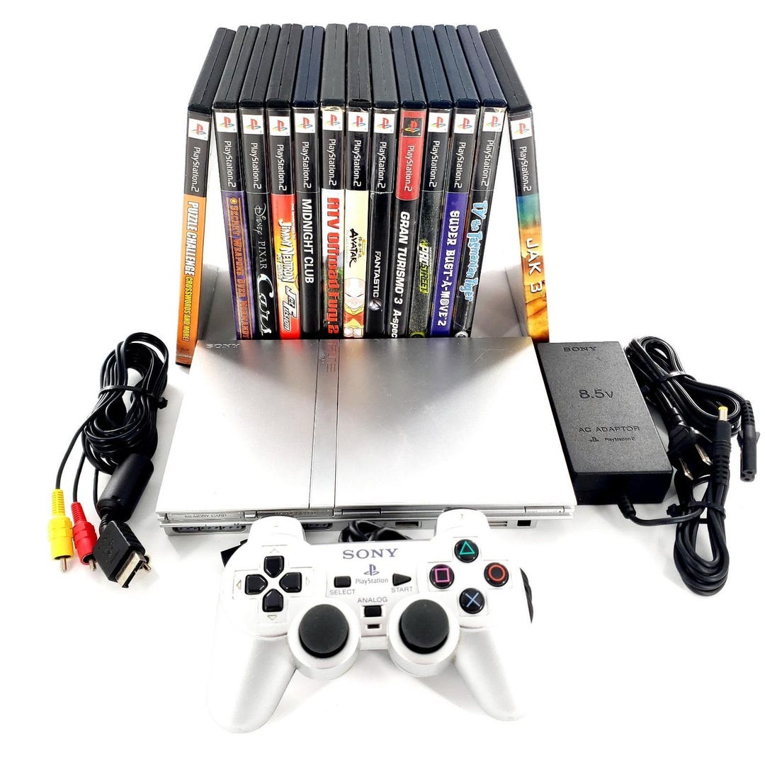 Sony Playstation 2 Slim Console Bundle SCPH-79001 Silver W/ 13 Games ...
