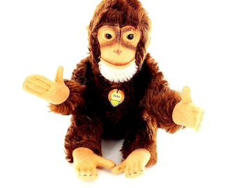Peluche vintage Steiff Jocko Chimpancé Mono Mohair Articulado 28 cm con Etiqueta Sin Botón