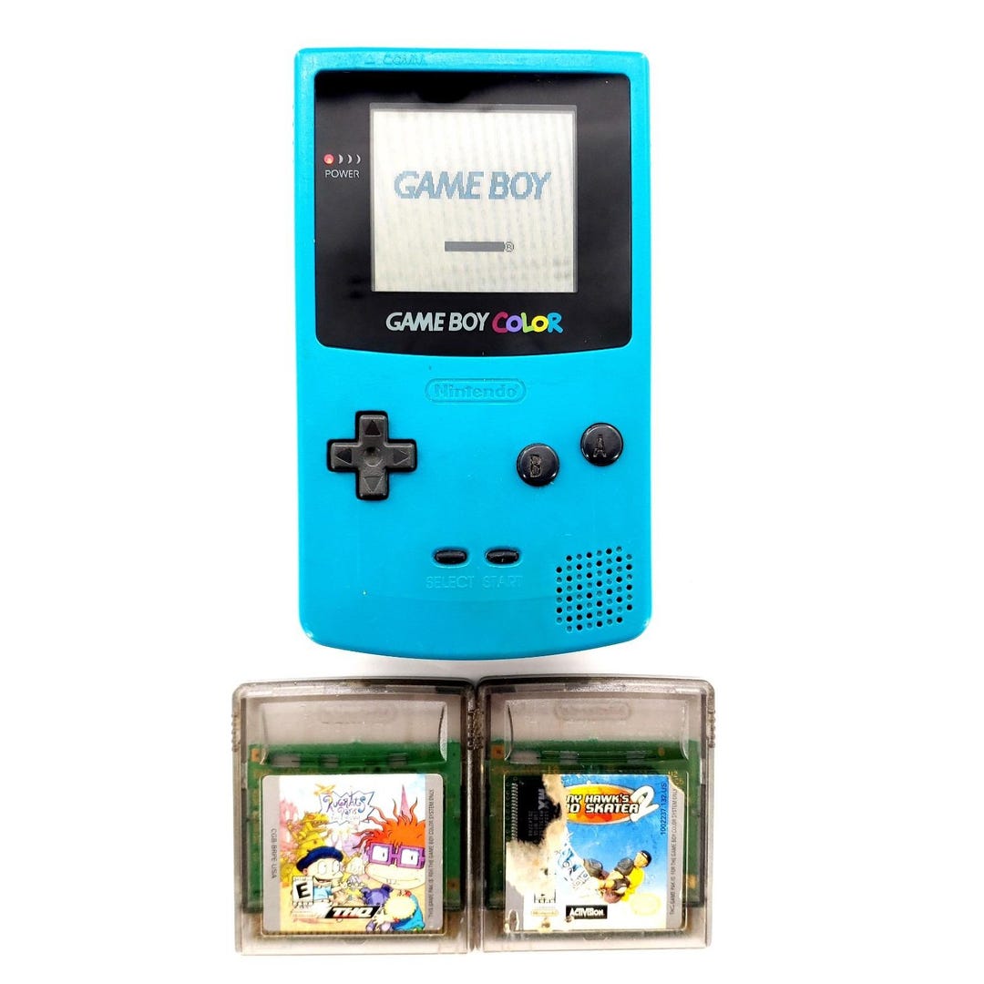 Nintendo Game Boy Color Teal Handheld System W/ 2 Games New Glass Lens ...