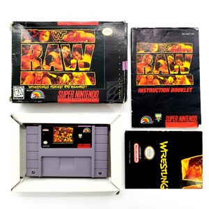 WWF Raw (Super Nintendo Entertainment System, 1994) Authentic Complete w/ Poster image 1