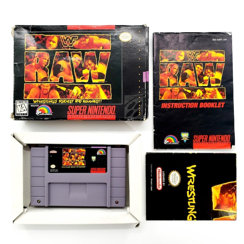 WWF Raw (Super Nintendo Entertainment System, 1994) Authentic Complete w/ Poster image 1