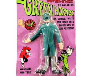 Vintage 1966 The Green Hornet Super-Flex Bendy Figure by Lakeside Toys Sealed
