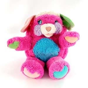 Vintage 1986 Prize Popple Plush Stuffed Animal Pink Blue Belly Missing Tail