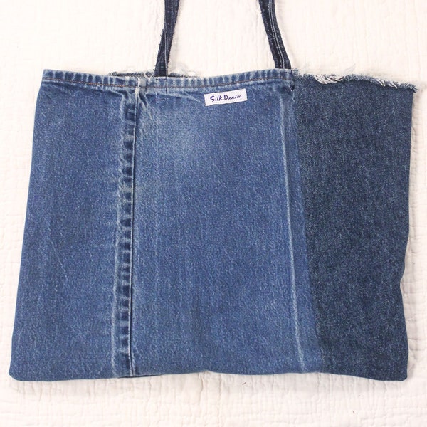 One-of-a Kind Recycled Denim Tote Bag, Simple & Cool, Reusable and Easy to Wash