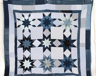 Nine Star Denim Queen Size Patchwork Quilt