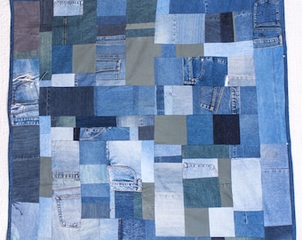 Custom Handmade Recycled Denim Throw Quilt, 100% Recycled and Special