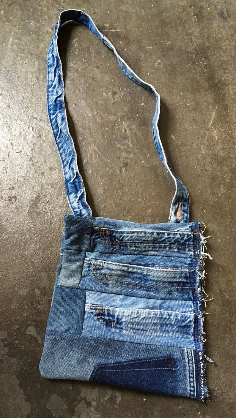 Three Zip Pockets Recycled Jeans Bag | Etsy