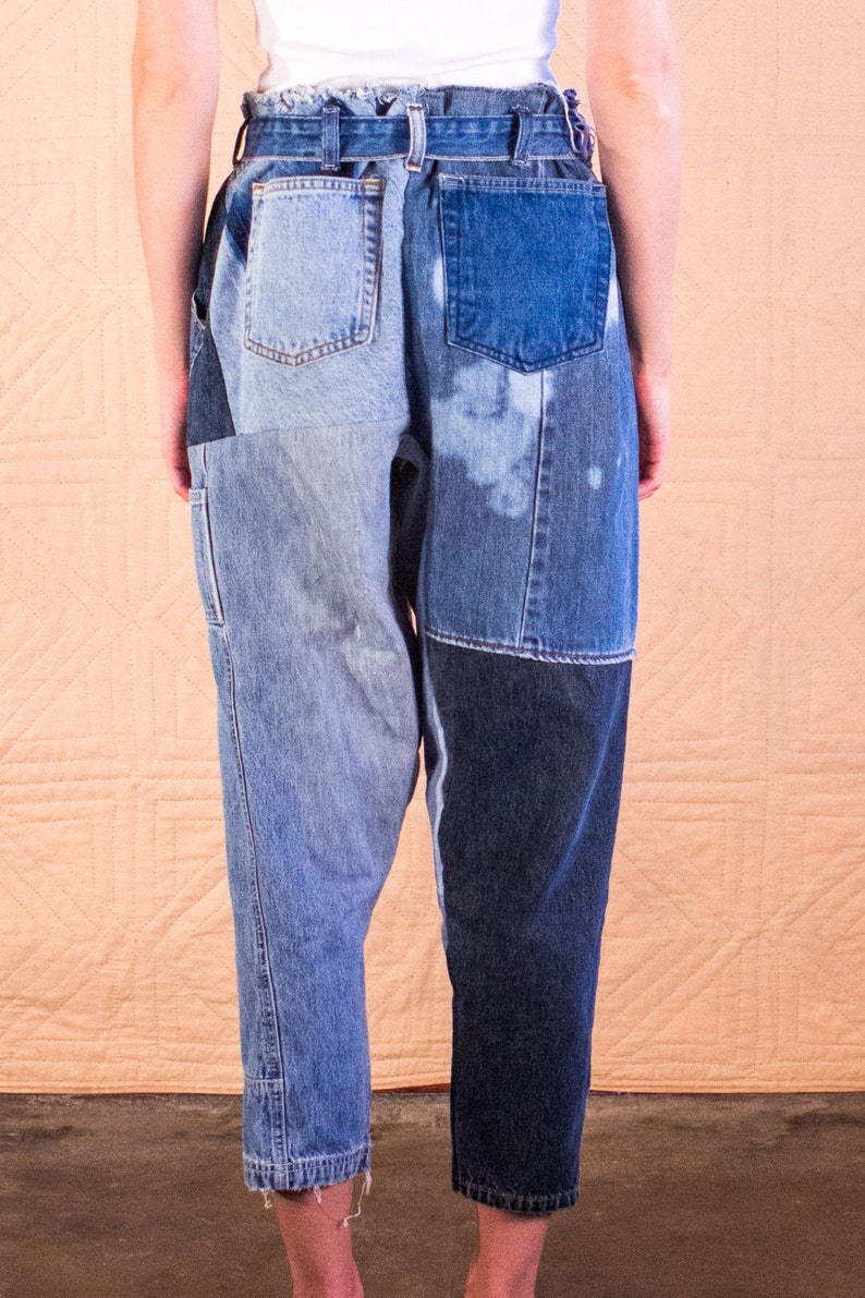 Handmade recycled denim patchwork pants by SilkDenim 1 of a kind image 5
