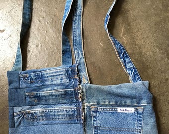 Three Zip Pockets Recycled Jeans Bag