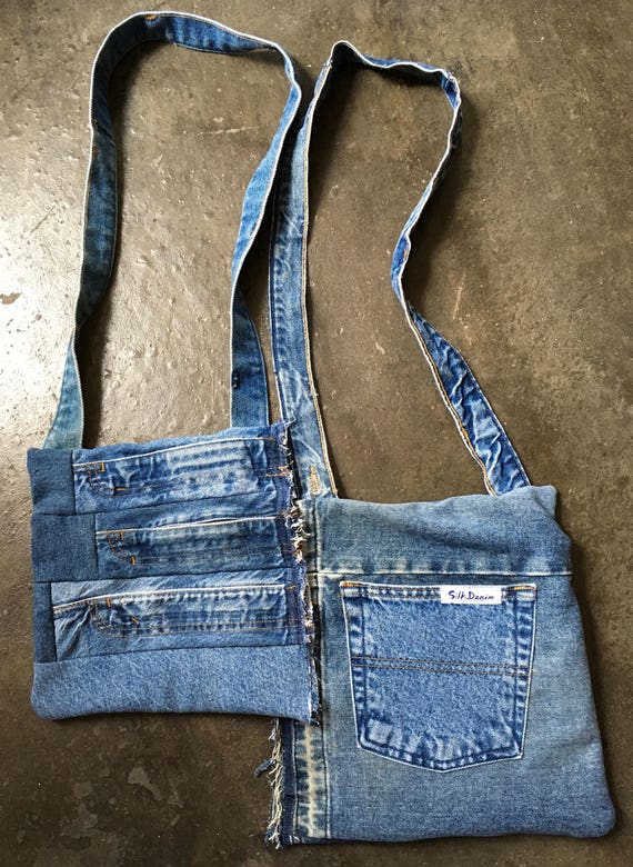 Three Zip Pockets Recycled Jeans Bag | Etsy