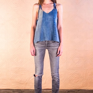 Upcycled Denim Tank Top w/ Patchwork Handmade, One of a Kind