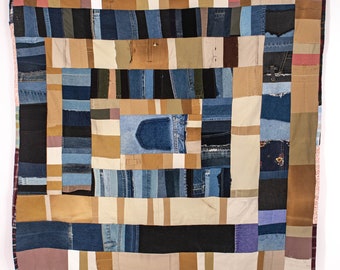 Custom Handmade Recycled Denim HouseTop Throw Quilt, 100% Recycled and Special