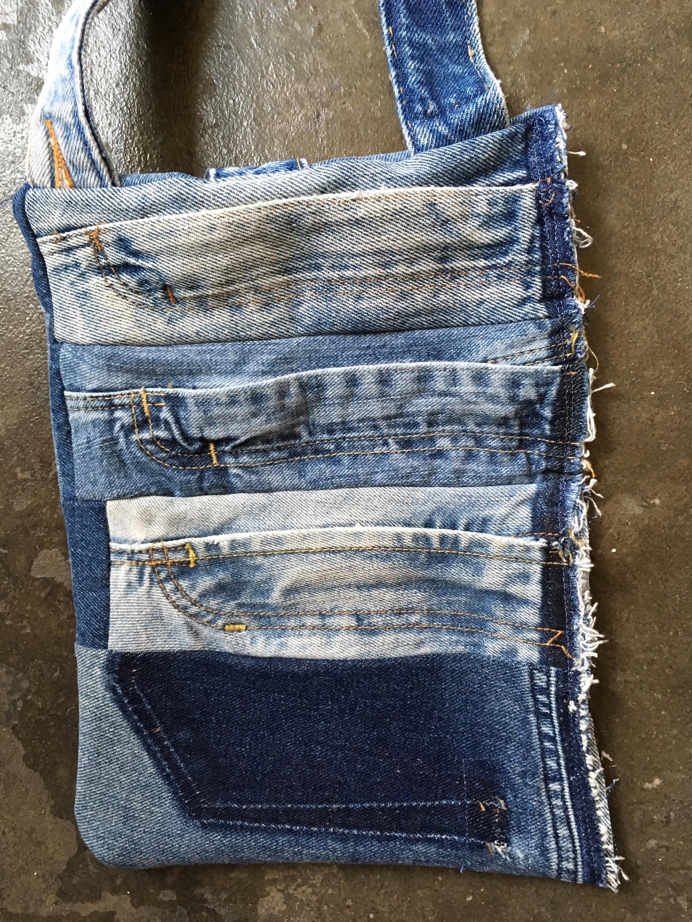 Three Zip Pockets Recycled Jeans Bag - Etsy