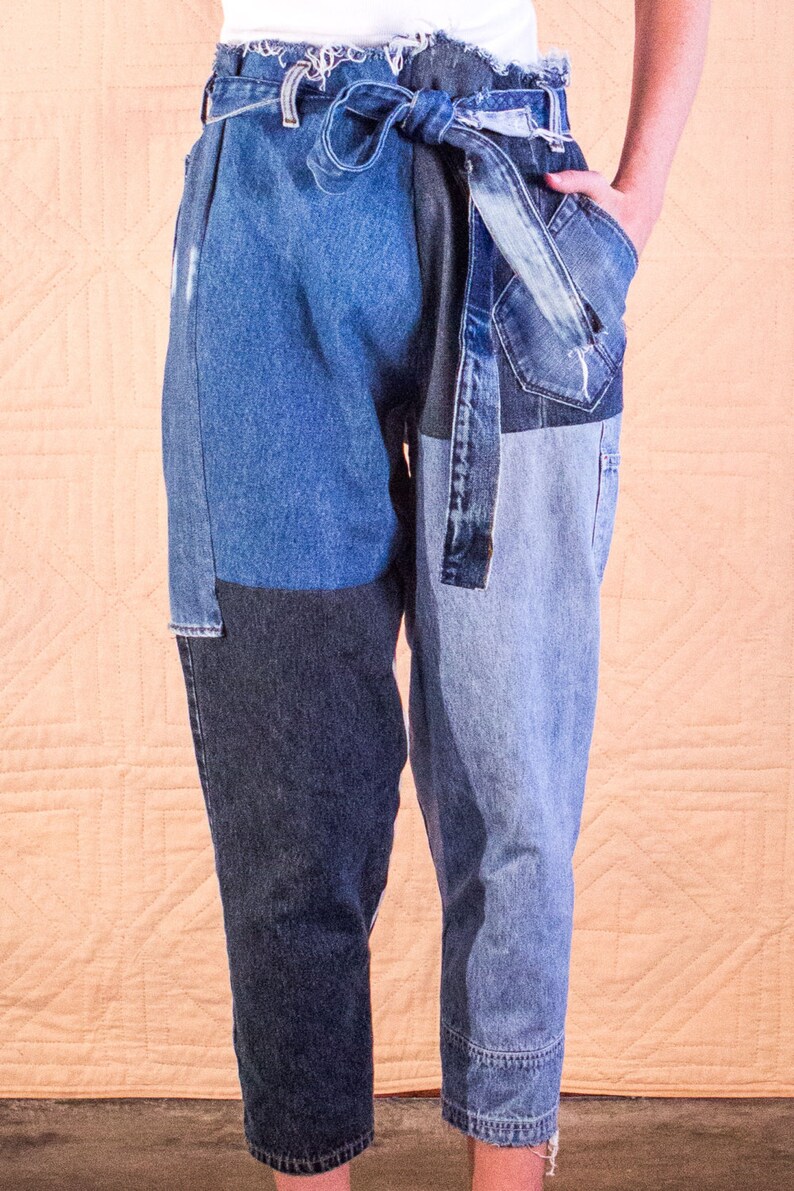 Handmade recycled denim patchwork pants by SilkDenim 1 of a kind image 4