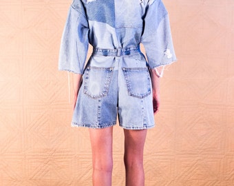 Recycled Denim Romper Handmade to Order -One of Kind