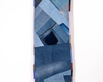 Tabla de parches de mezclilla reciclada, arte moderno de fibra sostenible reciclado