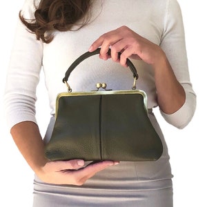Vintage women's leather bag - Small Olive in dark green, handbag and shoulder bag, handmade