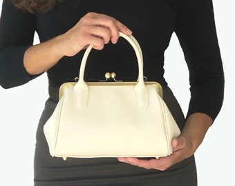 Leather handbag "Small Aurelie" in ivory white, Top Handle Bag, Women's Leather Bag, Leather Shoulder Bag, Vintage Handbag, Retro