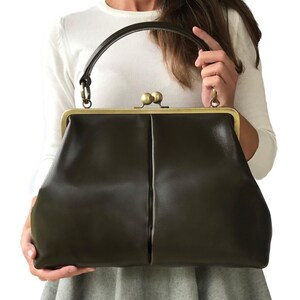 Retro Bügeltasche, Leder Handtasche "Vintage Olive" dunkelgrün, Henkeltasche,  Umhängetasche,  im Vintage Stil
