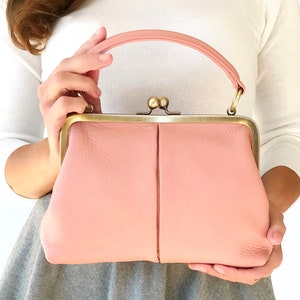 Leather Bag Women, Leather Purse "Small Olive" in pink, Crossbody Purse, Retro Bag, Satchel Purse, Vintage