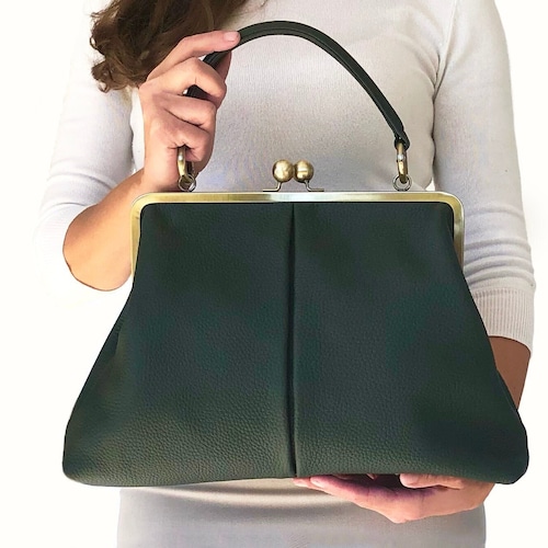 Leather Kiss Lock Frame Purse Kiss Lock Crossbody Handbag Etsy