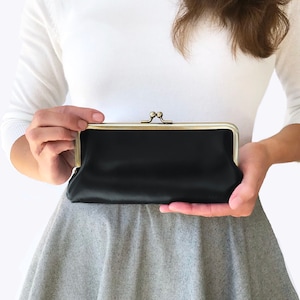 Cartera de mujer, cartera con clip, "Lea" negra, monedero, monedero, cartera para planchar, estuche para gafas, neceser