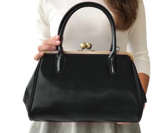 Bolso retro "Sophie" en negro, bolso bandolera de piel, bolso vintage, bolso percha, bolso personalizable