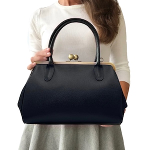 Leather Purse, Leather Handbag &quot;Big Aurelie&quot; in black, Kiss Lock Handbag, Top Handle Bag, Personalizable Bag