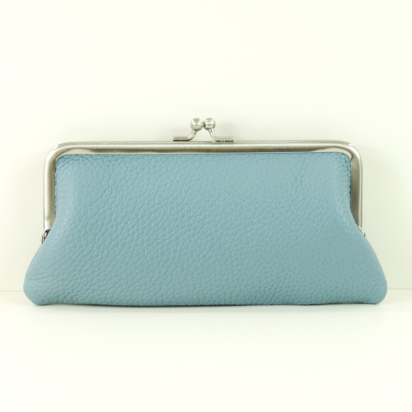 Monedero con clip, bolso de mujer "Emma" en color azul claro, cartera de mujer, bolso de piel de mujer, neceser, hecho a mano
