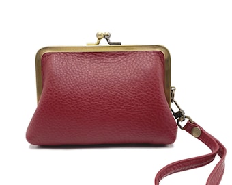 Portefeuille en cuir pour femme 'Peggy' en rouge foncé - portefeuille, portefeuille à clip, bracelet, pochette