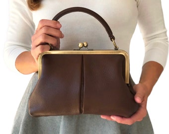 Bolso bandolera pequeño para mujer, bolso de mano pequeño para mujer &quot;Small Olive&quot; en color marrón oscuro, bolso de piel para mujer, bolso bandolera