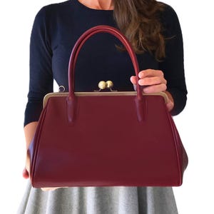 Dames handtas, leren tas "Sophie" in donkerrood, leren schoudertas, handvattas in retro/vintage stijl