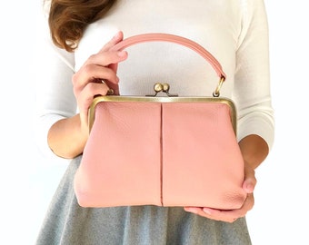 Bolso de piel, bolso bandolera "oliva pequeña" en color rosa, bolso con asa de piel, bolso bandolera de piel, bolso retro, vintage