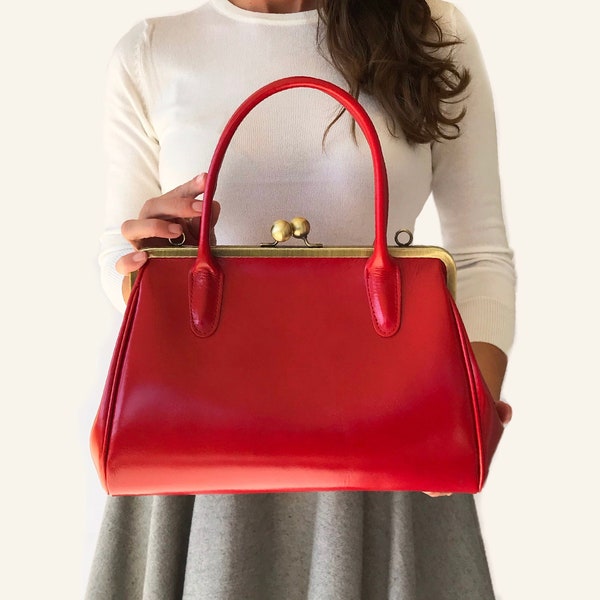 Bolso de cuero retro - Sophie en rojo - bolso de cuero vintage, bolso de asa, bolso de hombro para mujer