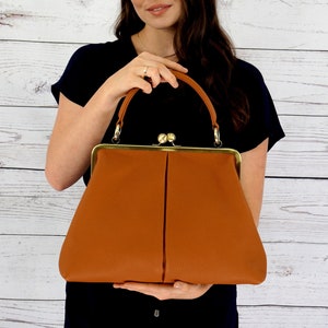 Handbag Leather, Handbags Vintage "Olivia", Kiss Lock Handbag, Top Handle Bag, Shoulder Bag, Frame Handbag