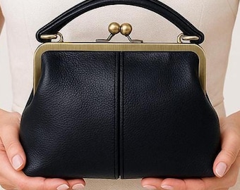 Bolso vintage de piel en color negro – bolso de hombro «Little Olive», bolso con asa, bolso de hombro, bolso con asa, hecho de piel auténtica
