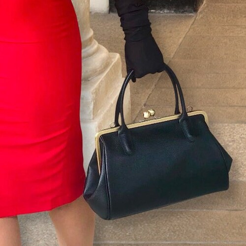 Leather Handbag small Aurelie in Black Top Handle Etsy